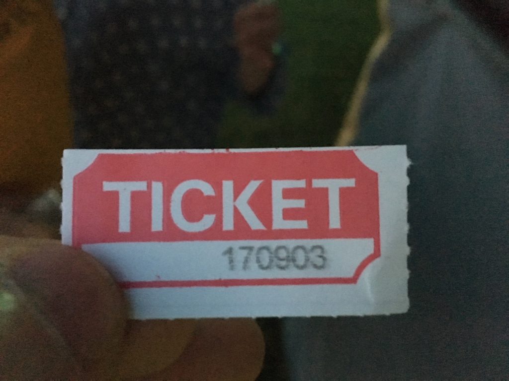 winning ticket from concert