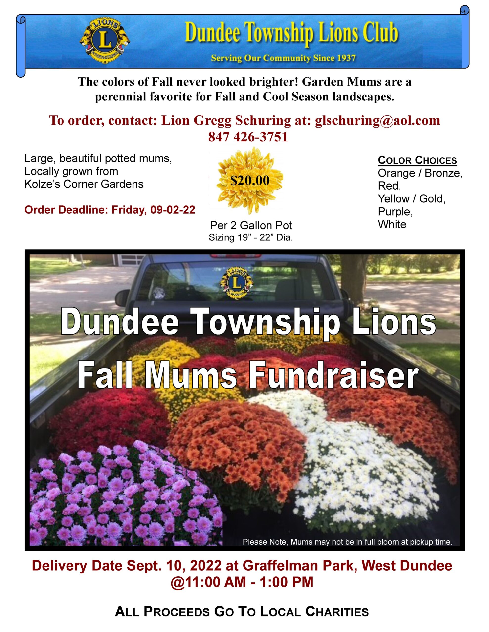 Dundee lions Fall Mumms fundraiser flyer