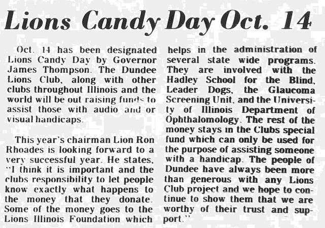 picture of the from the Cardubal free press news paper October 1977 of the lions candy day