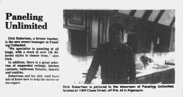 Picture of Dick Robertson in the show room of Paneling Unlimited 1980