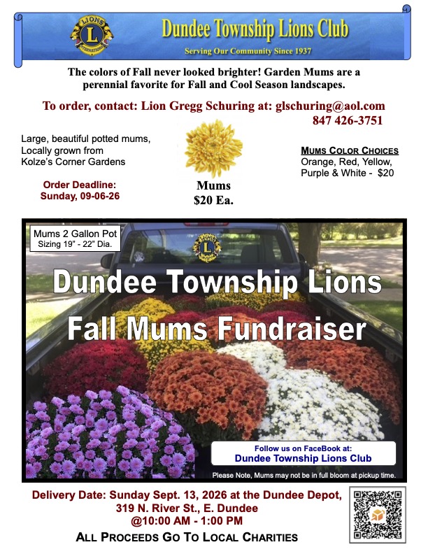 Dundee Townships Lion's Fall Mum's Fundraiser Flyer 2026