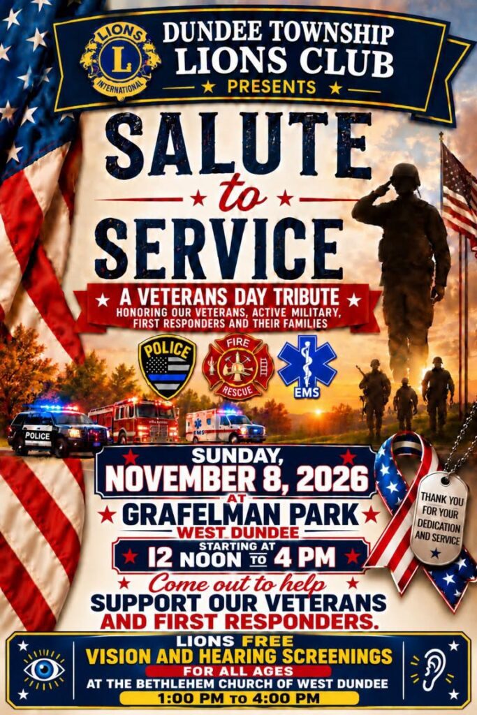 flyer for Veterans Day Tribute at Grafelman Park West Dundee